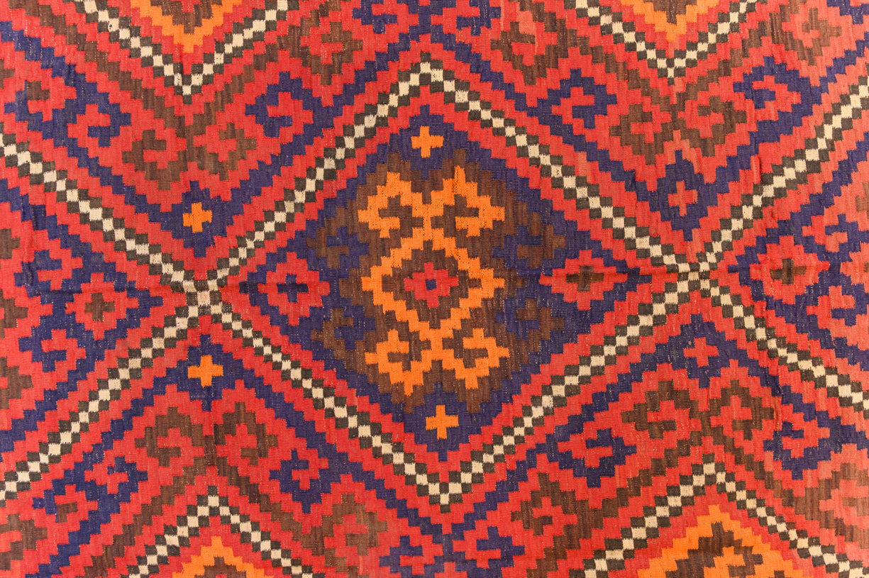 Red Orange Persian Vintage Kilim Wool Rug 349cm x 204cm