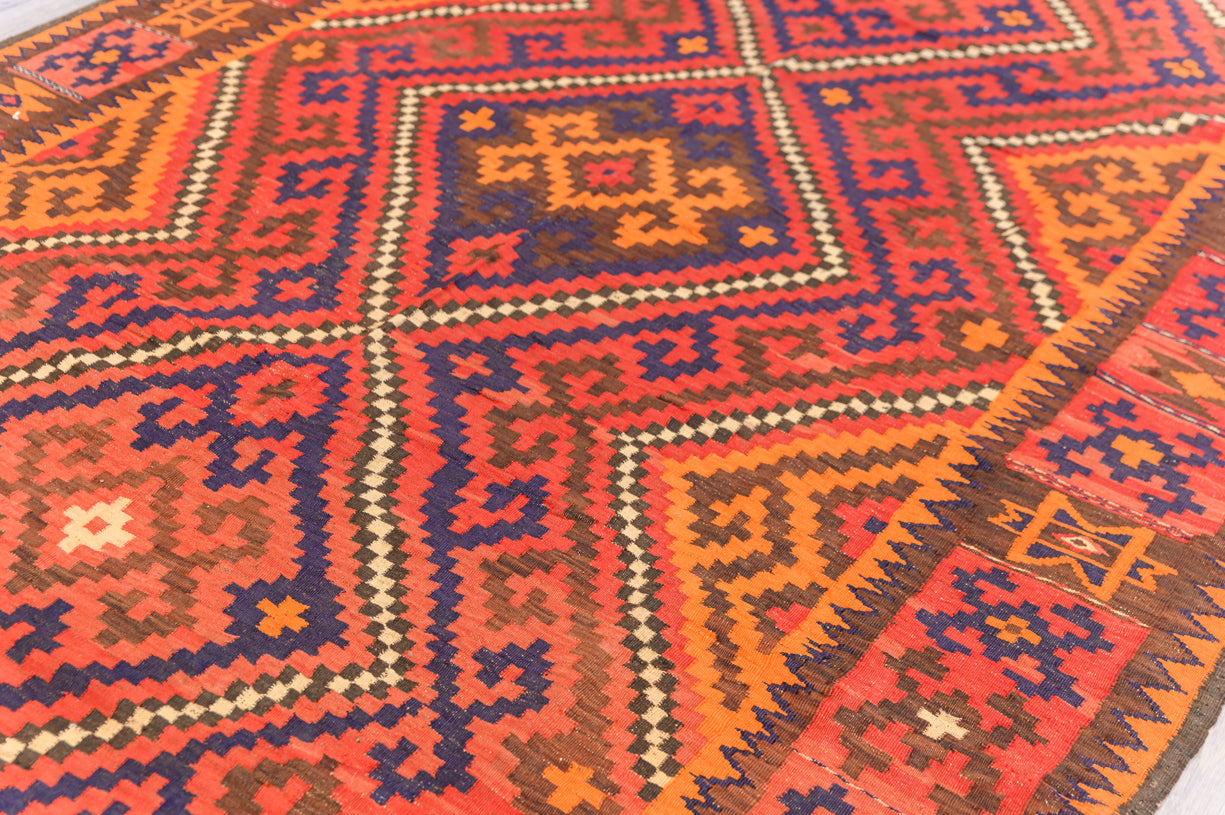 Red Orange Persian Vintage Kilim Wool Rug 349cm x 204cm