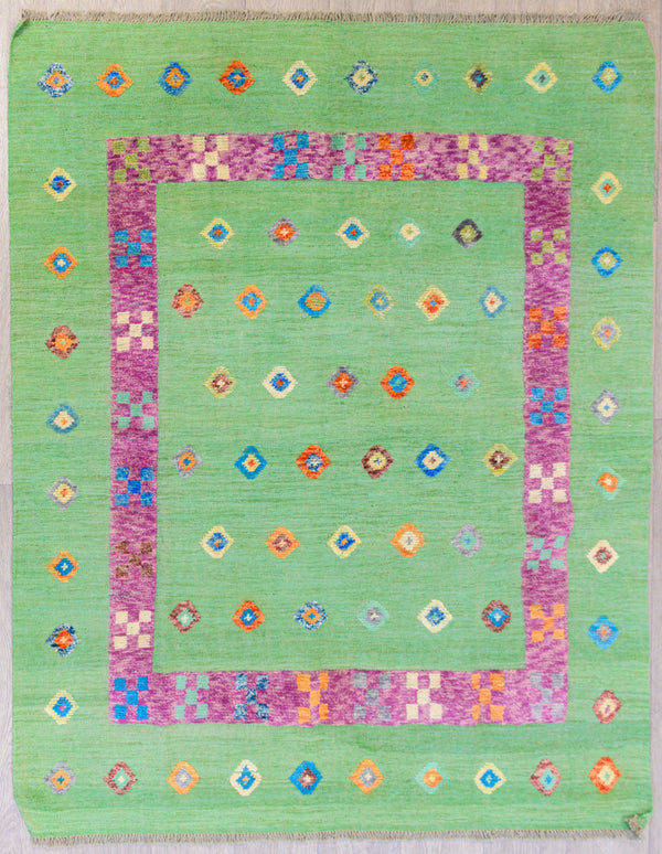 Green Persian Barjasta Kilim Wool Rug 192cm x 152cm