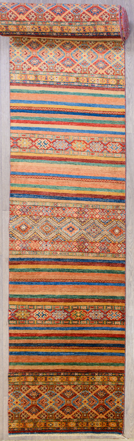XXL Multicolour Afghan Khurjin Chobi Wool Runner 886cm x 73cm
