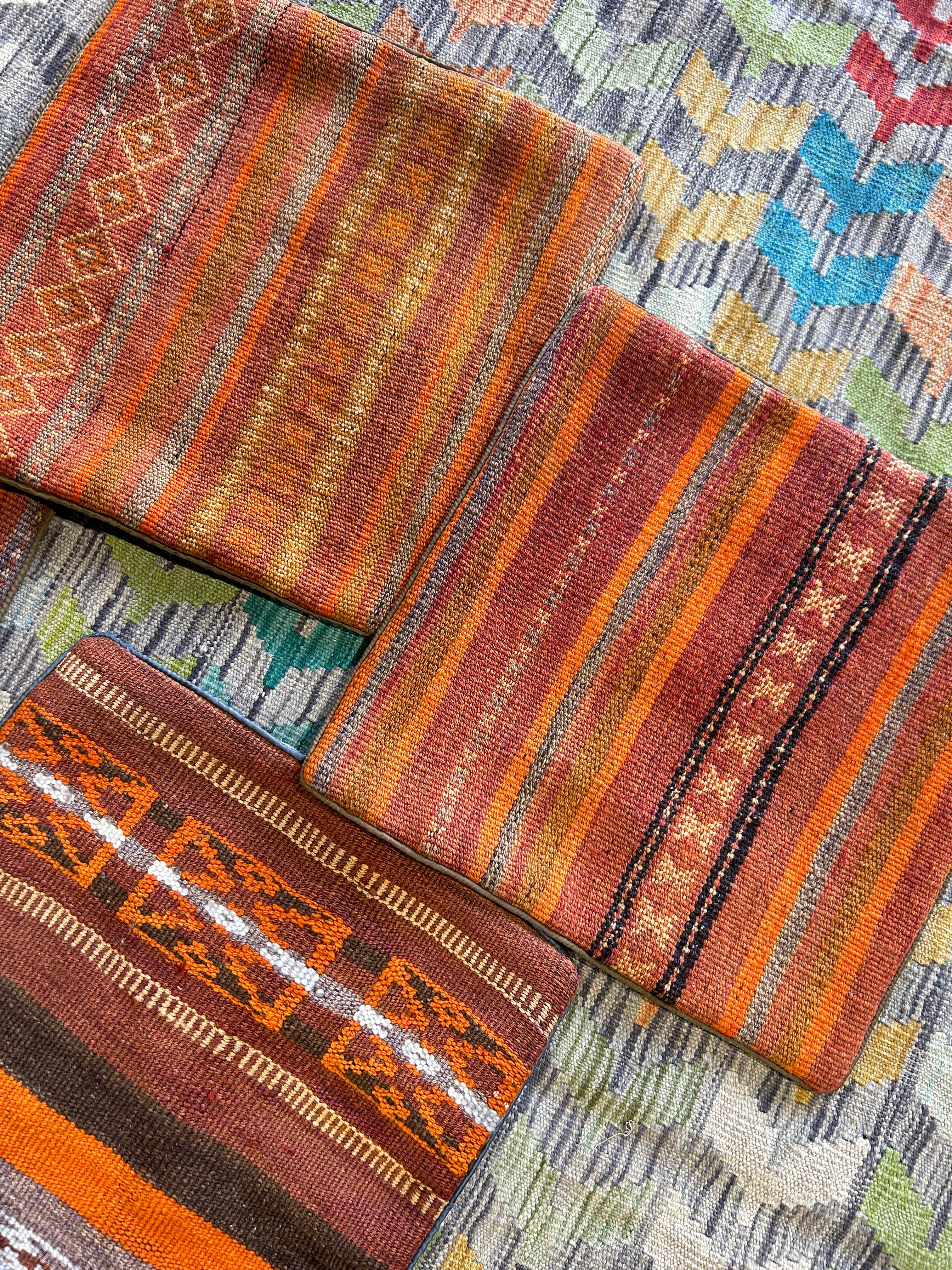 Orange striped Persian Tribal Kilim Cushions - 4 Unfilled Pieces