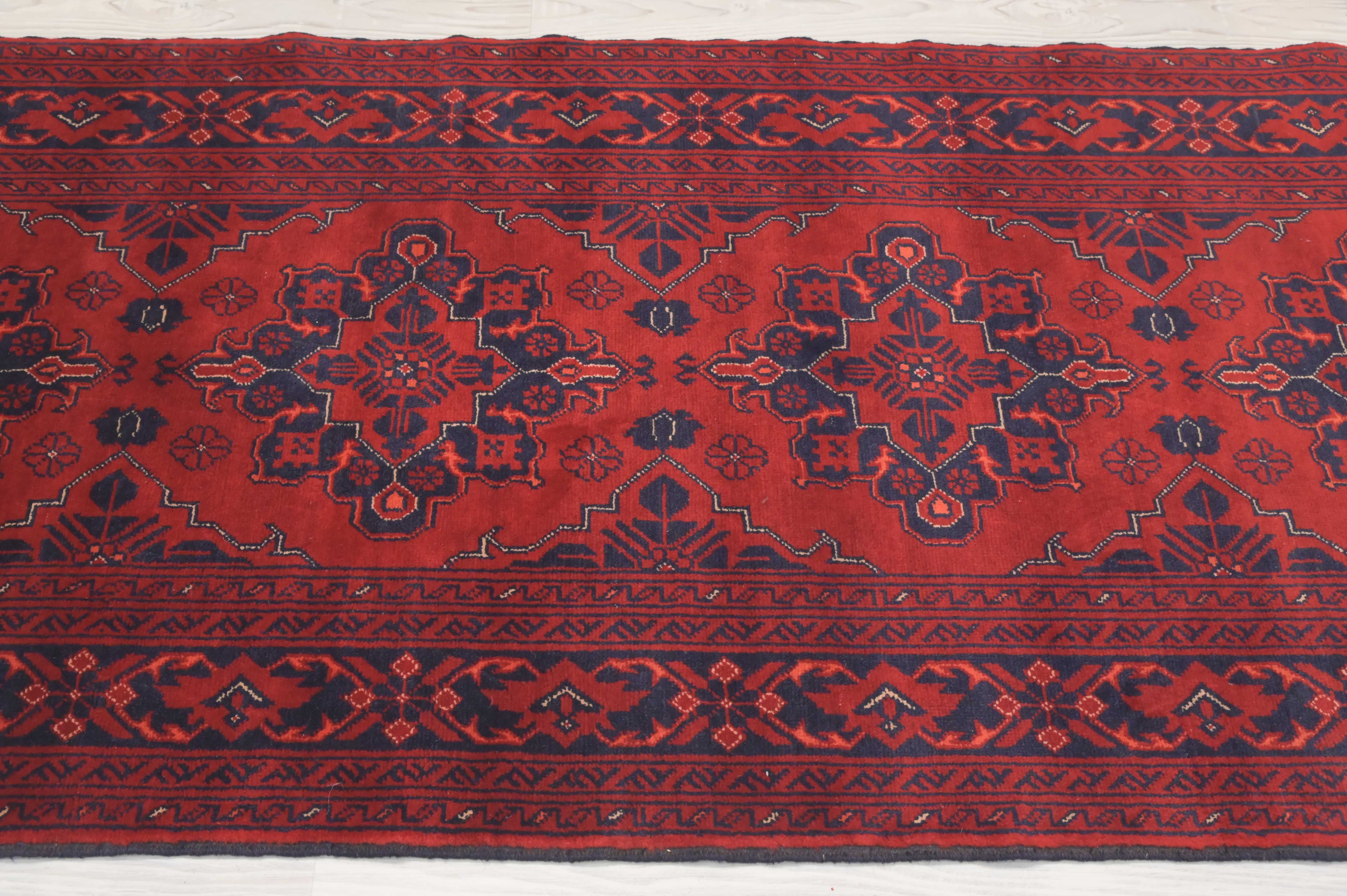 Red Fine Afghan Kundus Runner 286cm x 89cm