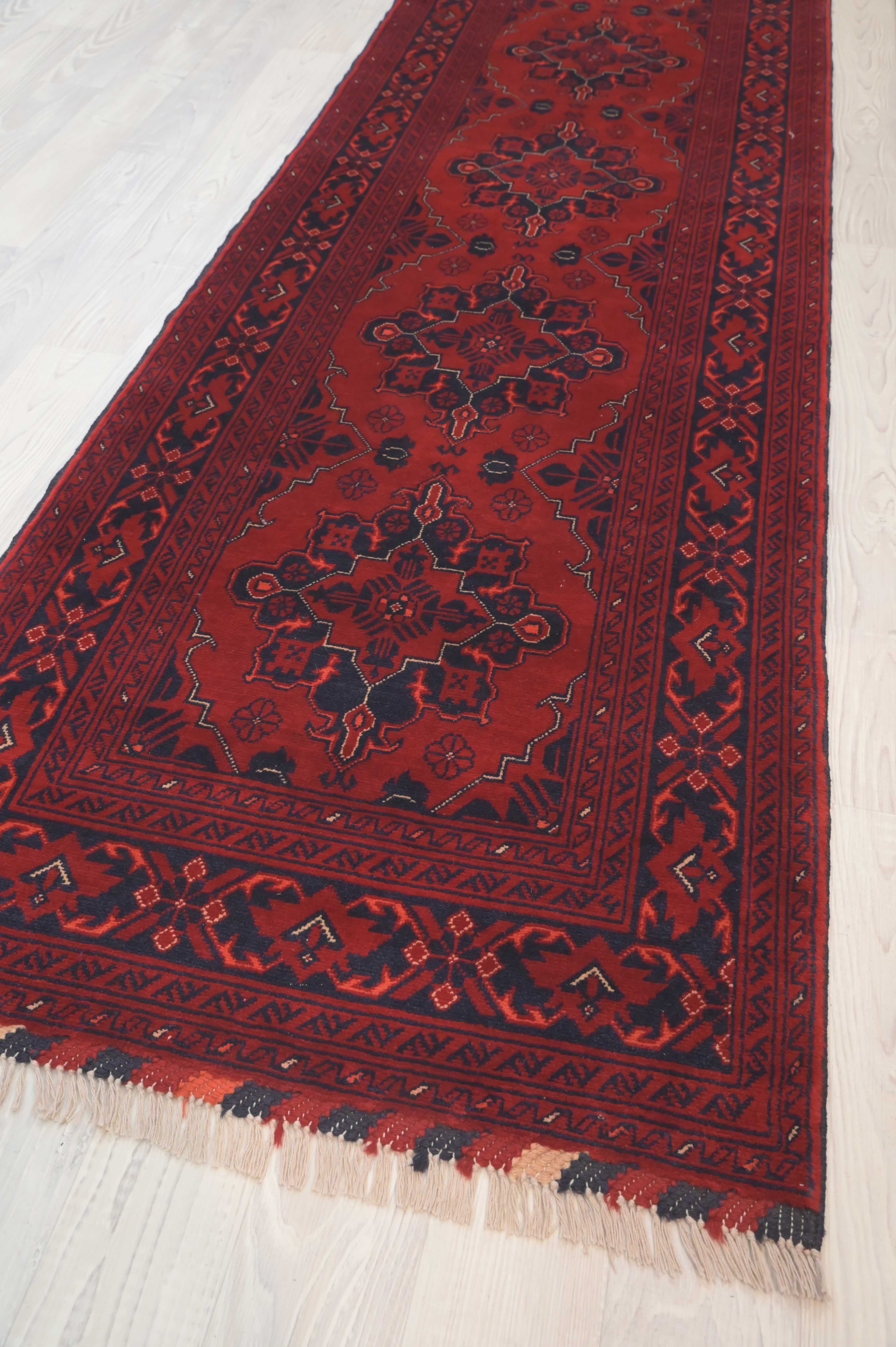 Red Fine Afghan Kundus Runner 286cm x 89cm