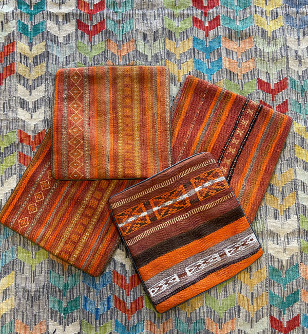 Orange striped Persian Tribal Kilim Cushions - 4 Unfilled Pieces