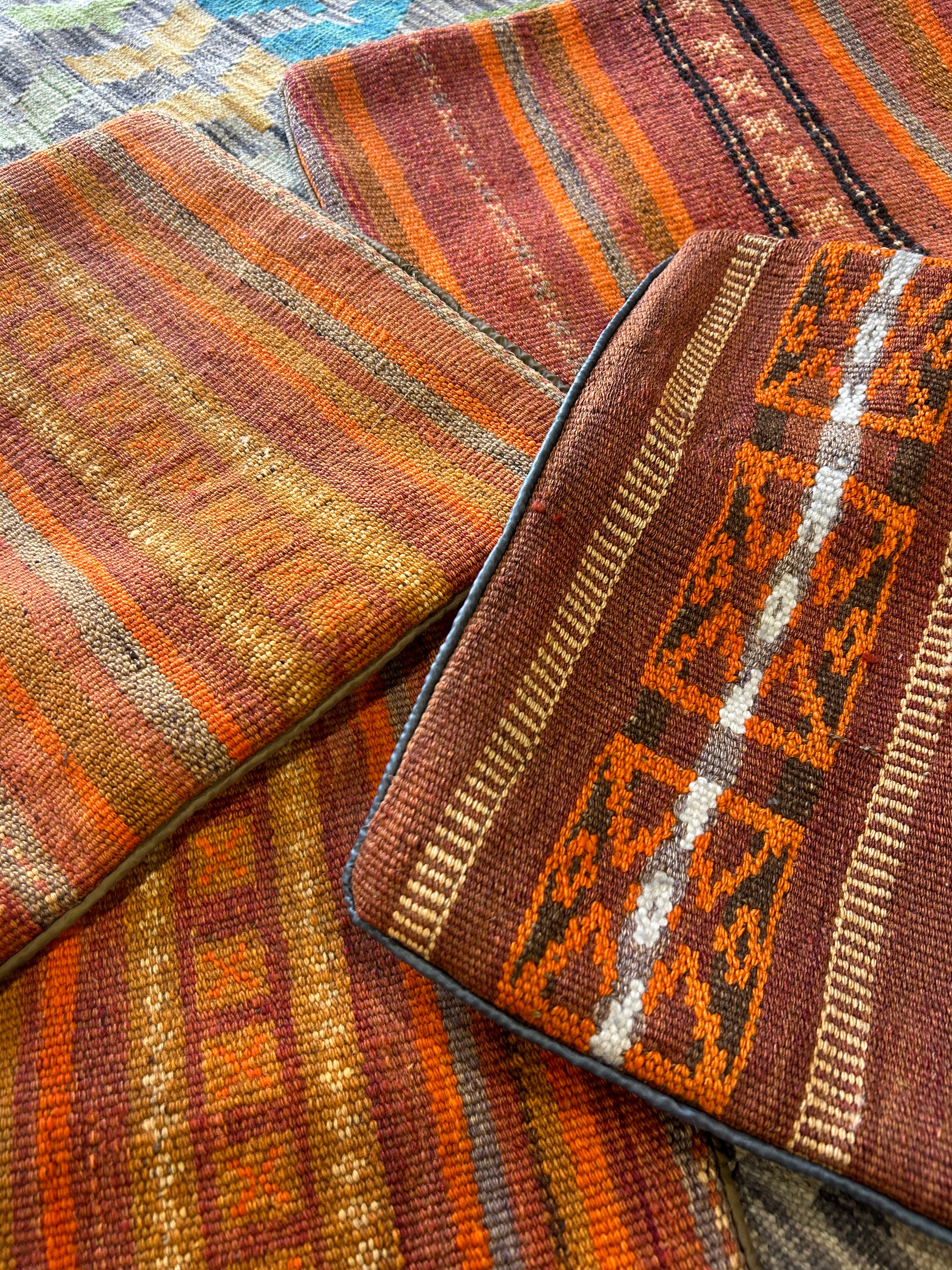 Orange striped Persian Tribal Kilim Cushions - 4 Unfilled Pieces