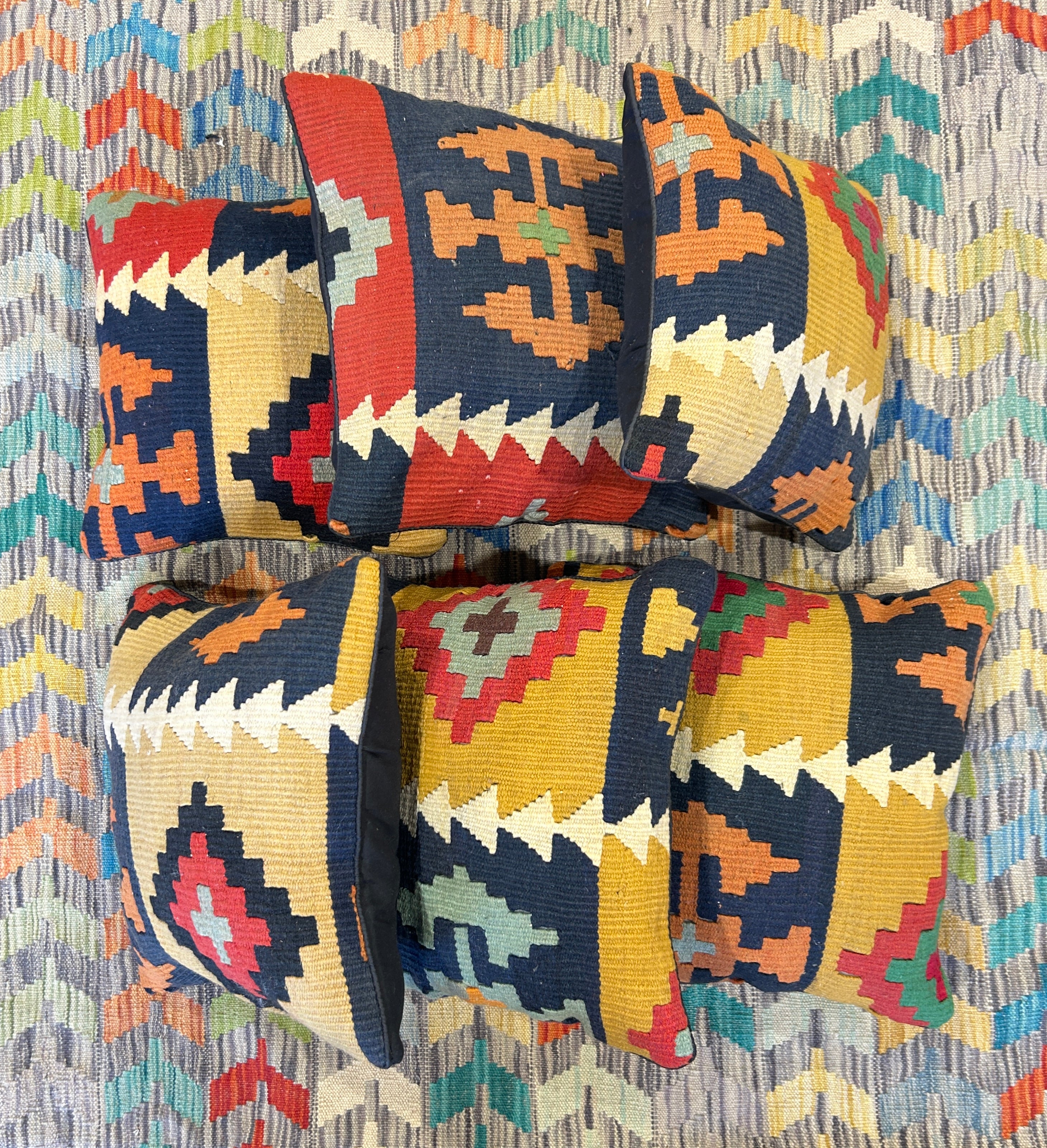 Multicolour Persian Boho Wool Kilim Cushions - 6 Filled Pieces