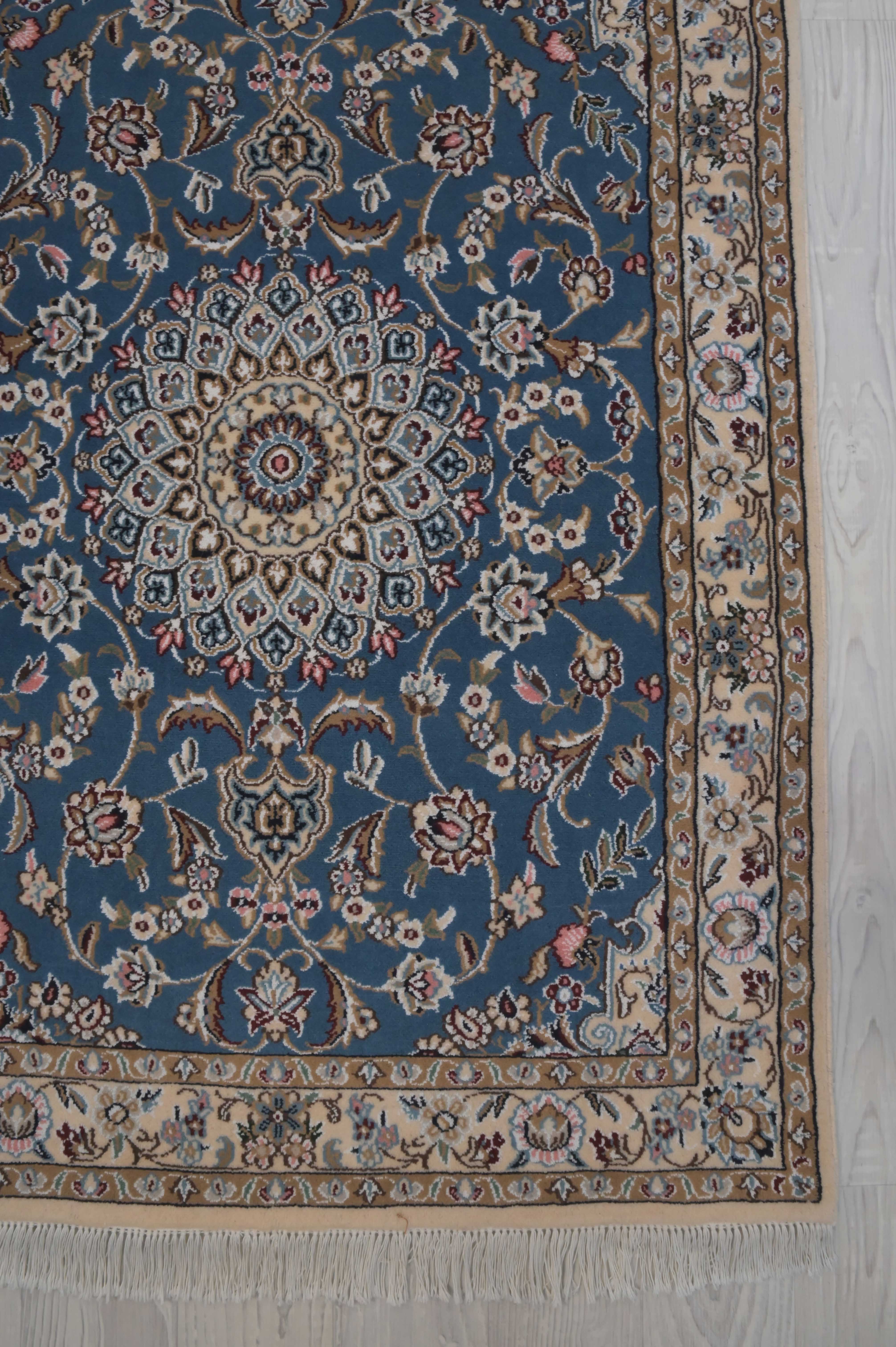 Blue Persian Nain Silk n Wool  Runner 306cm x 88cm