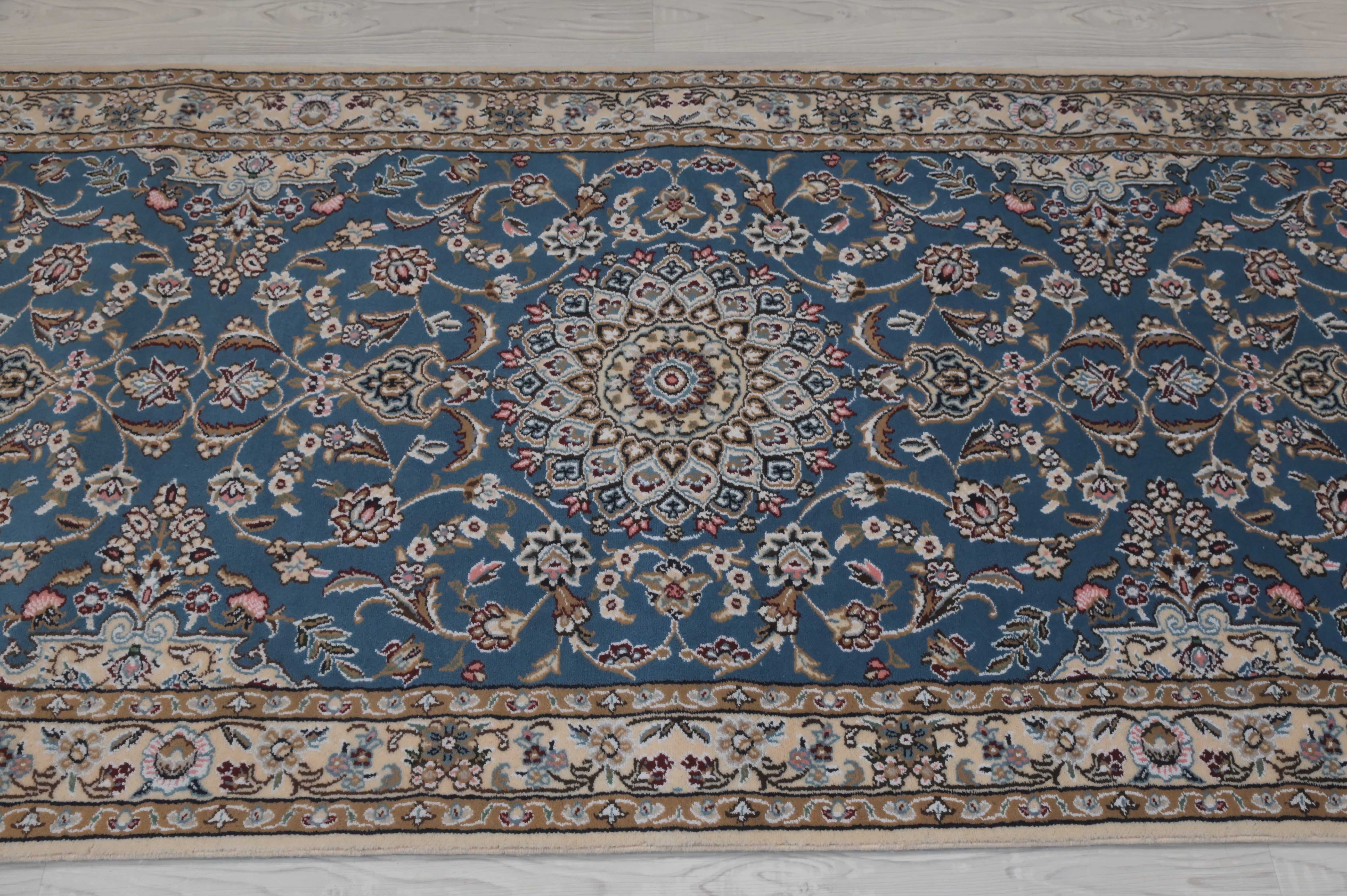 Blue Persian Nain Silk n Wool  Runner 306cm x 88cm