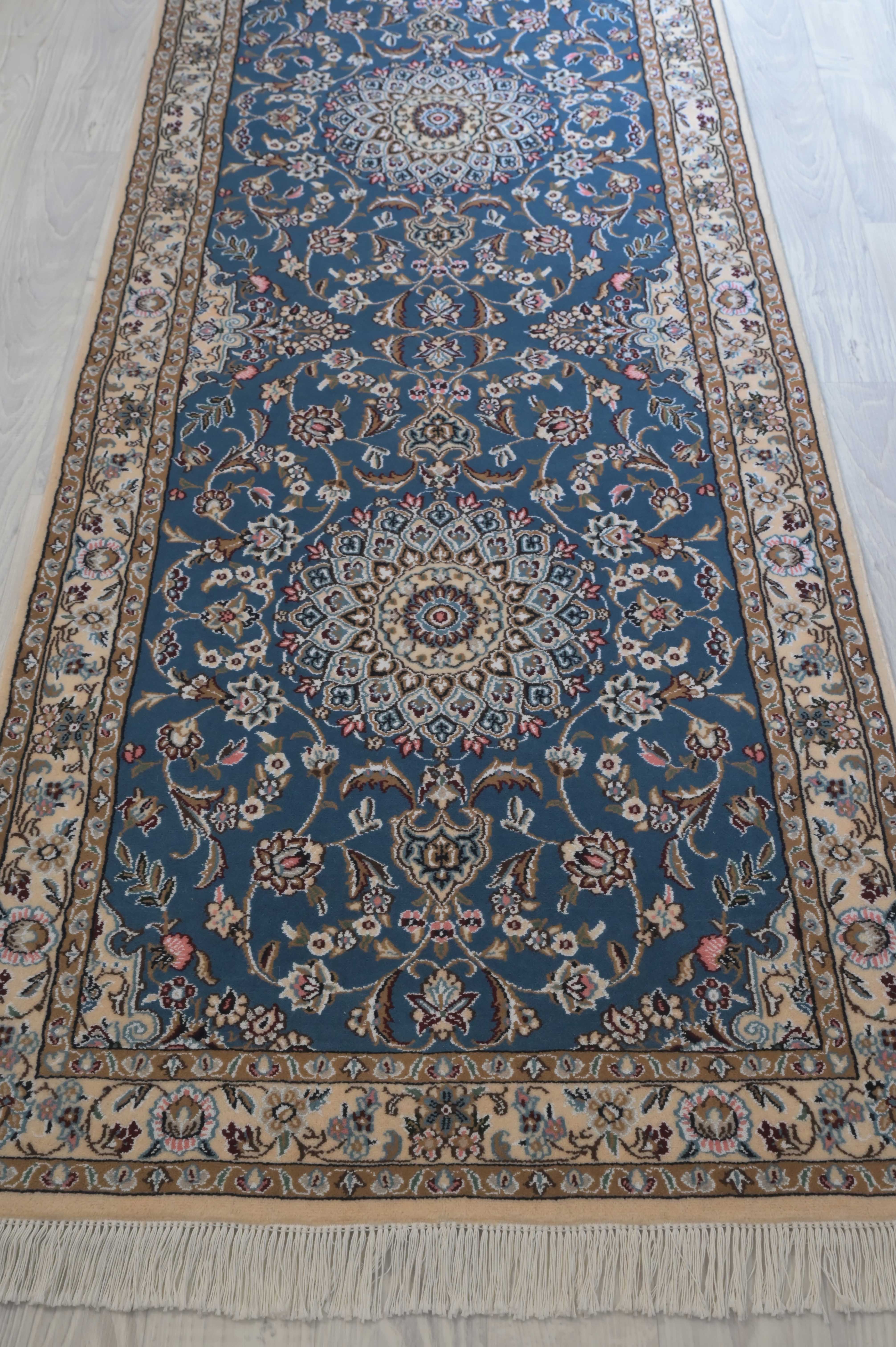 Blue Persian Nain Silk n Wool  Runner 306cm x 88cm