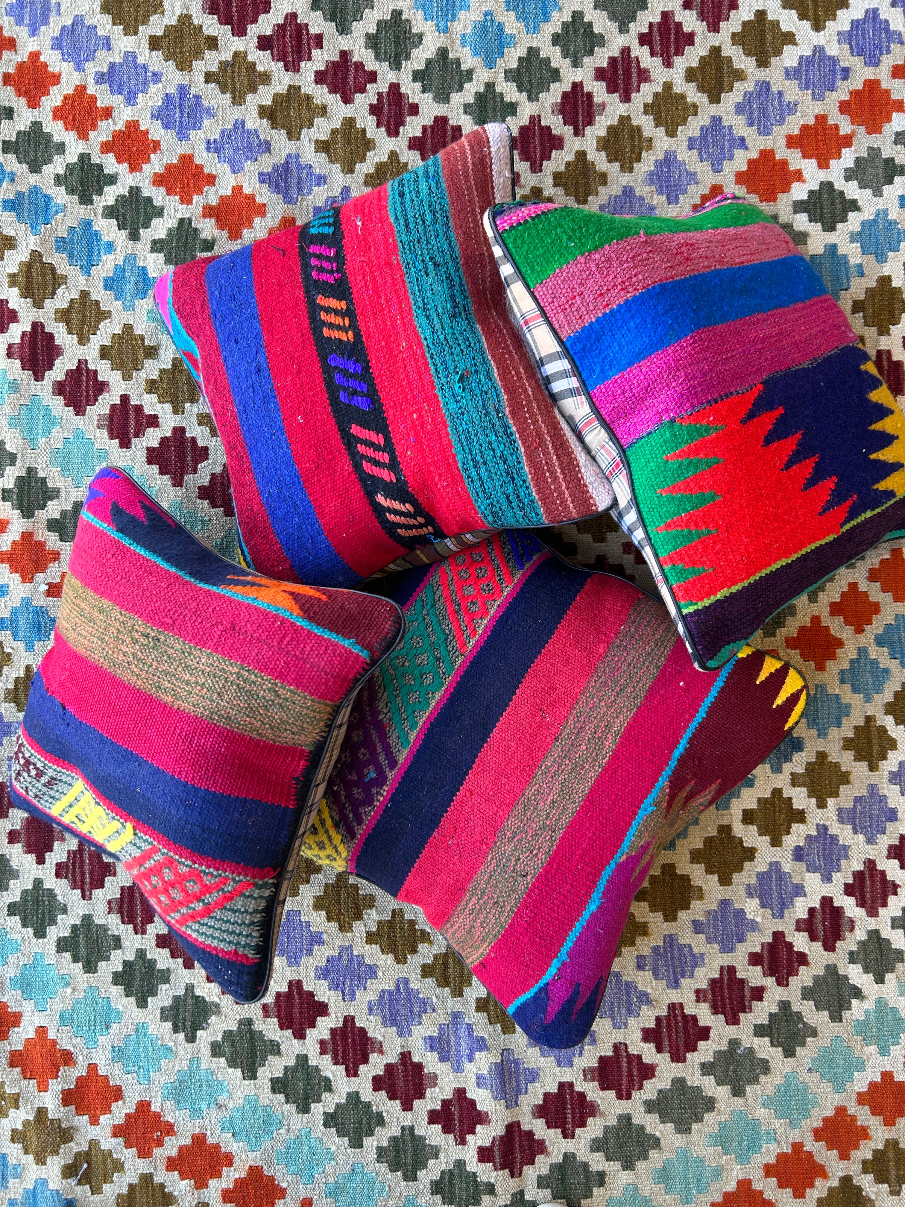 Multicolour Persian Wool Kilim Cushions - 4 Filled Pieces