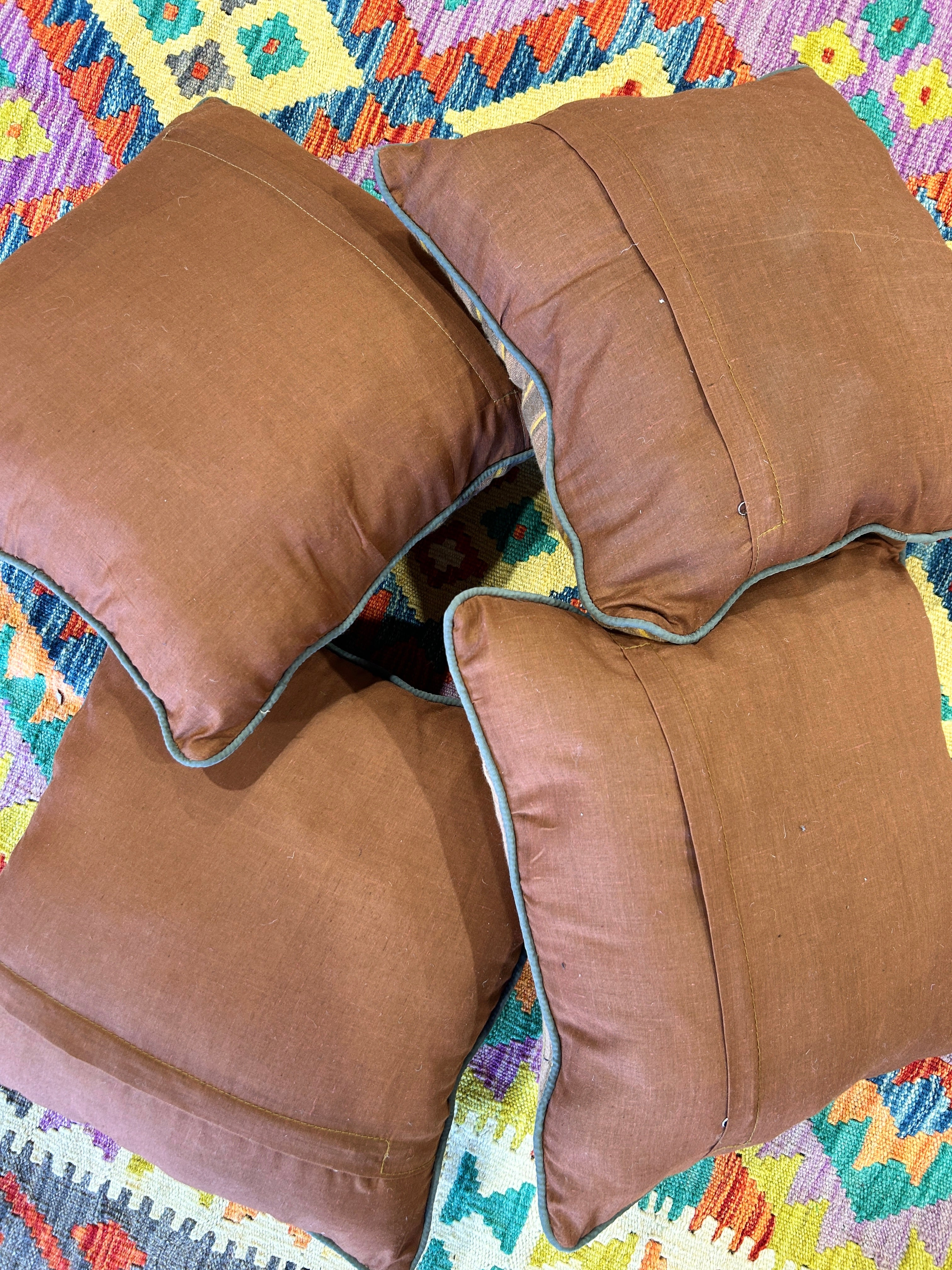 Muted Brown Fine Vintage Persian Tribal Kilim Cushions - 4 Filled Pieces