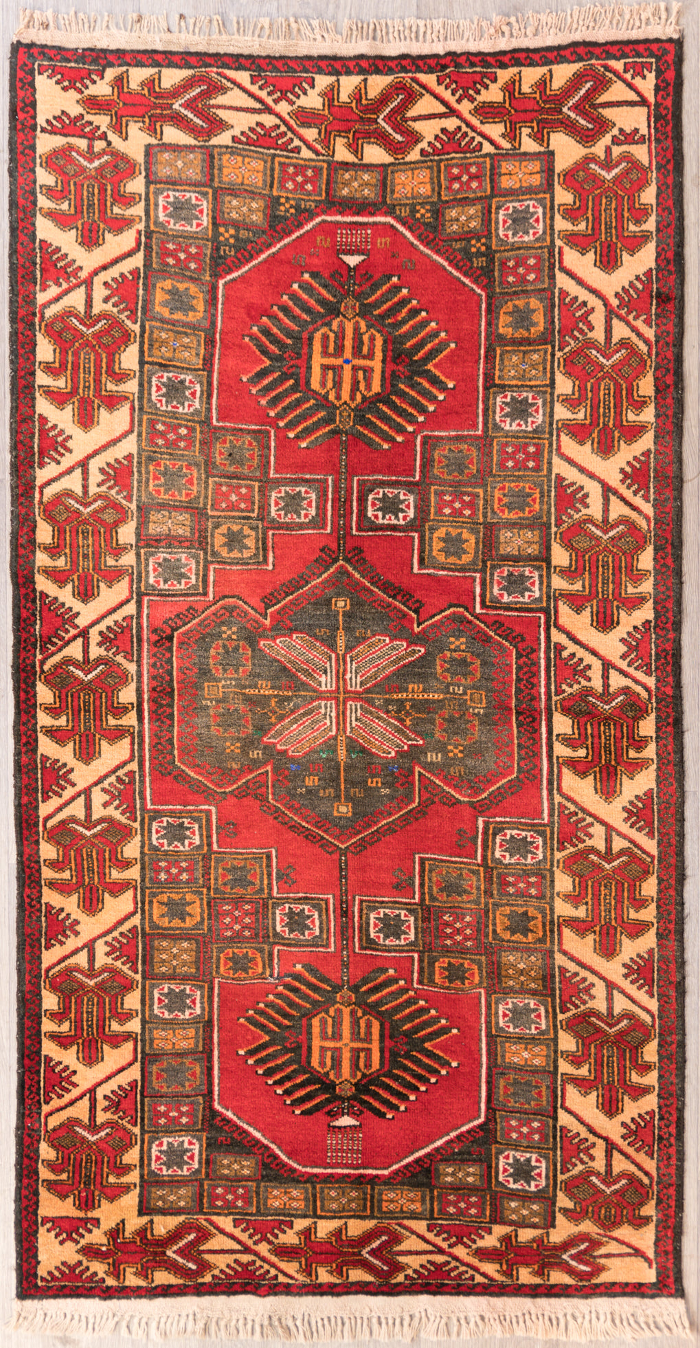 Authentic Hand knotted Vintage Persian Baluchi Wool Rug c.1970's 192cm x 110cm
Woven by the Baluchi tribe of artisans