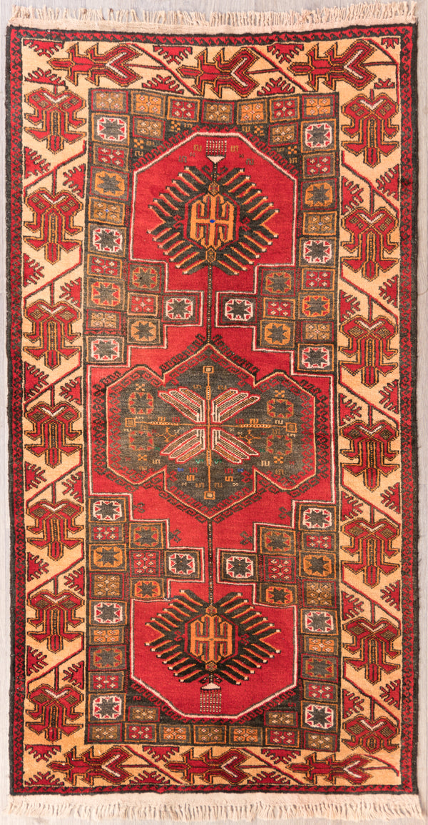 Authentic Hand knotted Vintage Persian Baluchi Wool Rug c.1970's 192cm x 110cm
Woven by the Baluchi tribe of artisans