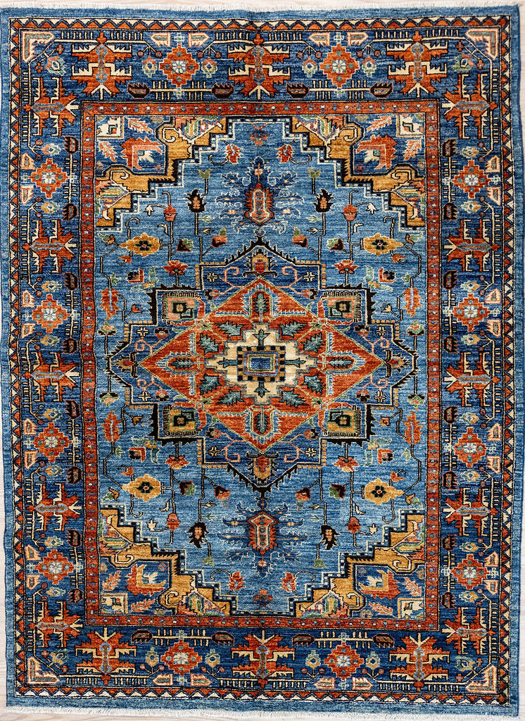 Authentic Hand woven Blue Afghan Chobi Wool Rug 203cm x 152cm
Beautiful blue field tones and harmonizing colours made with naturally sourced vegetable dyes. Soft, comfortable and polyester free.
Traditional central medallion design re interpreted for the contemporary home.