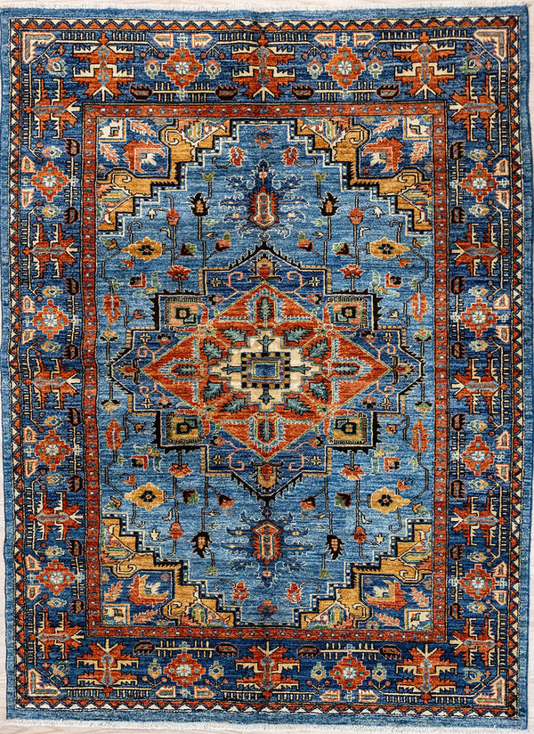 Authentic Hand woven Blue Afghan Chobi Wool Rug 203cm x 152cm
Beautiful blue field tones and harmonizing colours made with naturally sourced vegetable dyes. Soft, comfortable and polyester free.
Traditional central medallion design re interpreted for the contemporary home.