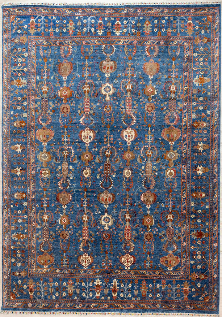 Authentic Handknotted Blue Fine Afghan Chobi Wool Rug 345cm x 278cm woven in the Central region of Afghanistan by families of master craftswomen.
A variety of traditional vase-like motifs run through the rug.

Colour tones all made from local vegetable/plant based dyes
Ideal for both a contemporary &amp; traditional setting
Having a light and dark aspect is a trademark of Handmade Rugs