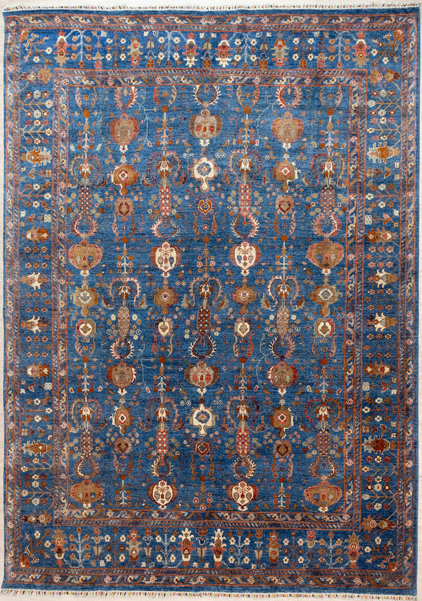 Authentic Handknotted Blue Fine Afghan Chobi Wool Rug 345cm x 278cm woven in the Central region of Afghanistan by families of master craftswomen.
A variety of traditional vase-like motifs run through the rug.

Colour tones all made from local vegetable/plant based dyes
Ideal for both a contemporary &amp; traditional setting
Having a light and dark aspect is a trademark of Handmade Rugs