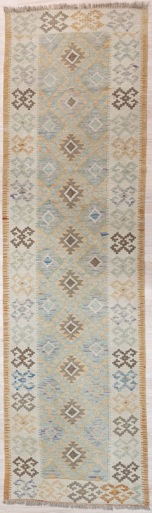 Authentic Hand woven Boho Afghan Kilim Runner 270cm x 79cm
A long narrow runner in subdued pale muted field tones all over
Lovely soft contemporary colours
Durable and Wear Resistant Suitable for High Traffic Areas