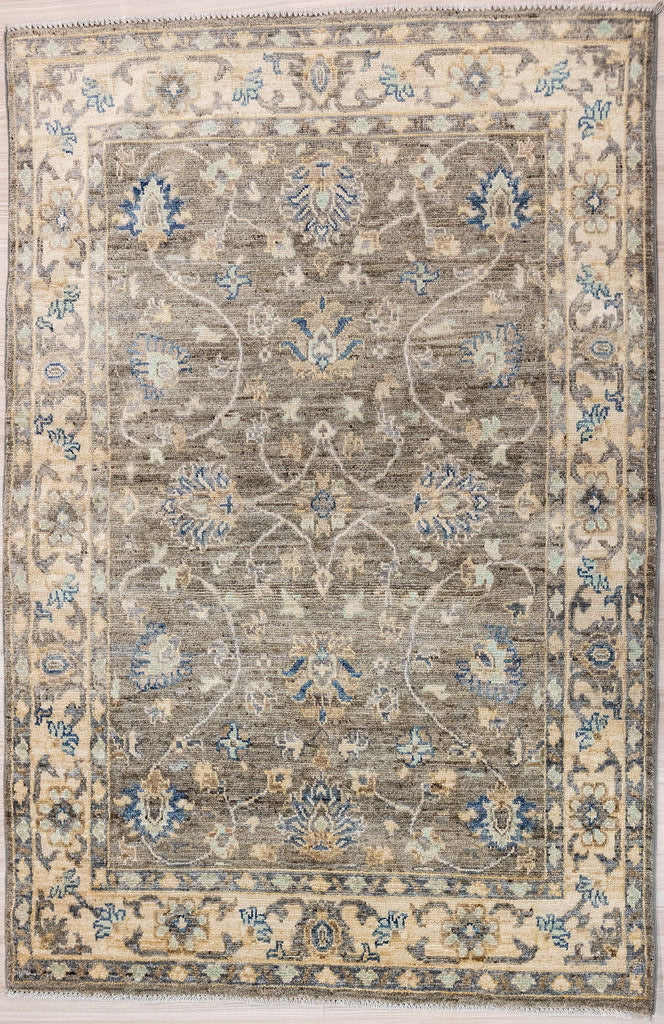 Authentic Handknotted Charcoal Afghan Chobi Wool Rug 193cm x 131cm Shebarghan, Afghanistan
Modern contemporary through a muted colour palette
charcoal to ash coloured field tone made from undyed natural sheeps wool
Practical short fringes woven on the top and bottom.