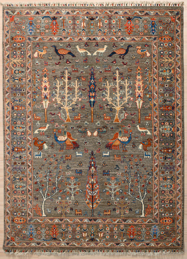 uthentic Handknotted Charcoal Afghan Pictorial Chobi Wool Rug 202cm x 150cm woven in Shebarghan, Northern Afghanistan