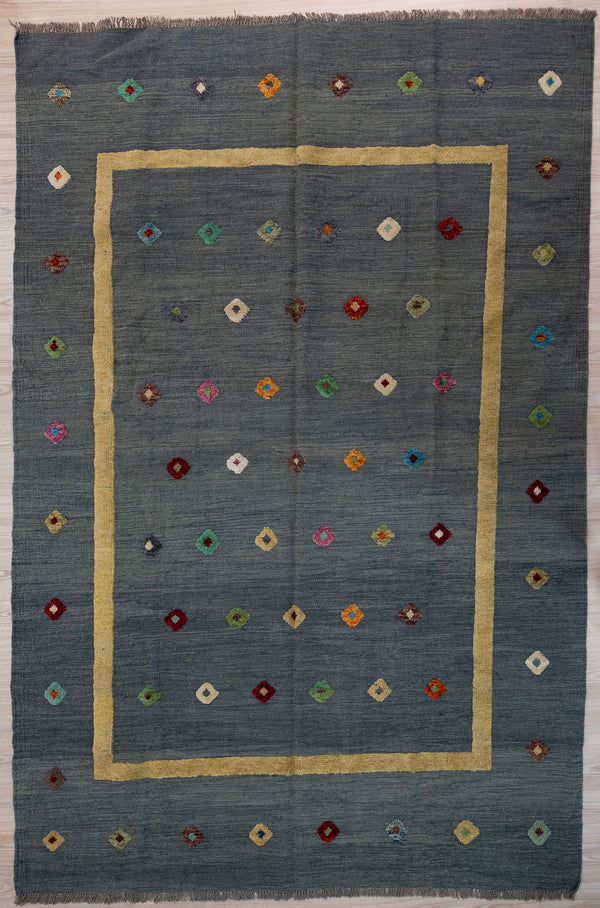 Charcoal Barjasta Afghan Wool Kilim 297cm x 203cm
Guaranteed Original Persian Kilim Pure Wool with textured wool pile diamonds of different colours in an abrash hand dyed wool field
Durable and Wear Resistant Suitable for High Traffic Areas