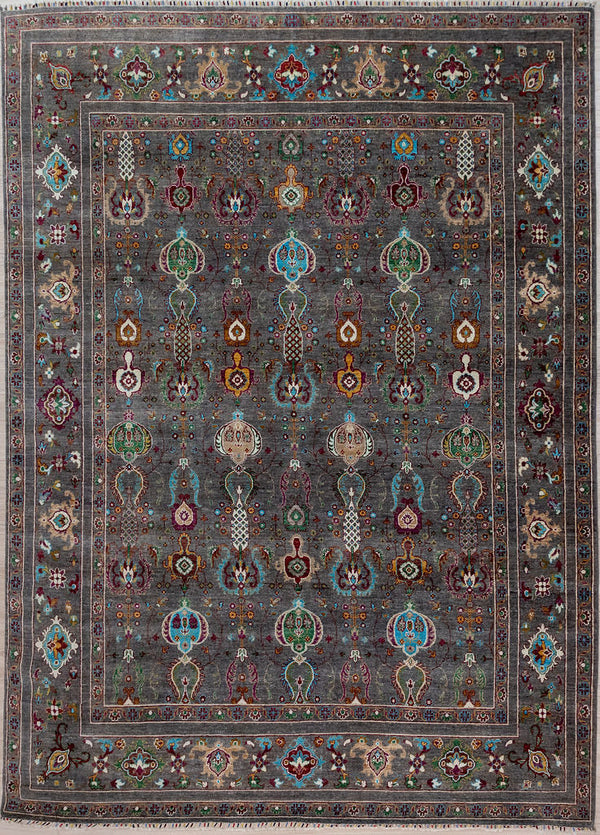 Authentic Handknotted Charcoal Fine Afghan Sultani Chobi Wool Rug 317cm x 252cm Shebarghan, Afghanistan

A unique, one-of-a-kind adaption of the traditional vase design reinvented in muted colour palette using natural vegetable non toxic dyes.
Our weavers are the guardians&nbsp; and masters of ancient vegetable dye recipes
Rare charcoal field tone made from undyed natural sheep's wool
Ariana tassels woven on the top  bottom by female artisans.