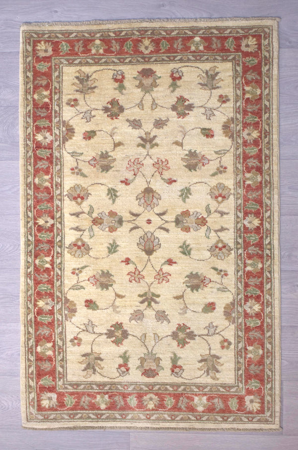 Lovely Floral design with intricate red border.
Guaranteed Original Cream Afghan Chobi Wool Rug 148cm x 92cm woven in Central Asia
Having a light and dark side is a trademark of Handmade Rugs
Durable and Wear Resistant Suitable for High Traffic Areas
All Colors in This Piece Originate from Natural Vegetable Dyes
It Has Taken Approximately 1 Month of Weaving to Complete This Piece