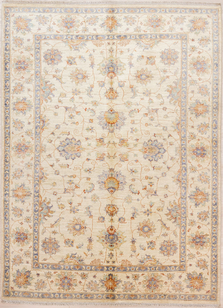Authentic Hand Knotted Cream Fine Afghan Chobi Wool Rug 231cm x 176cm
Woven by the female Uzbek artisans of Northern Afghanistan
Colour tones all made from natural vegetable dyes.
Natural light earthy tones with a hint of light gold florals making this a beautiful one of a kind piece.
New wool for the Modern cosy home. Beautiful with Victorian furniture or dark wood. Brightens up darker areas