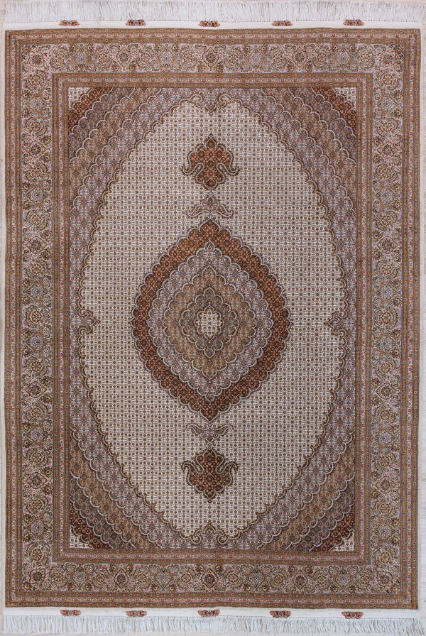 Cream Very Fine Persian Tabriz Silk n Wool Rug 300cm x 200cm woven in Central Asia
With incredible fine detail this is a special rug to treasure.
Having a light and dark aspect is a trademark of Handmade Rugs
Durable and Wear Resistant.
All Colors in This Piece Originate from Natural Vegetable Dyes
It Has Taken Approximately 6 Months of Weaving to Complete This Piece
