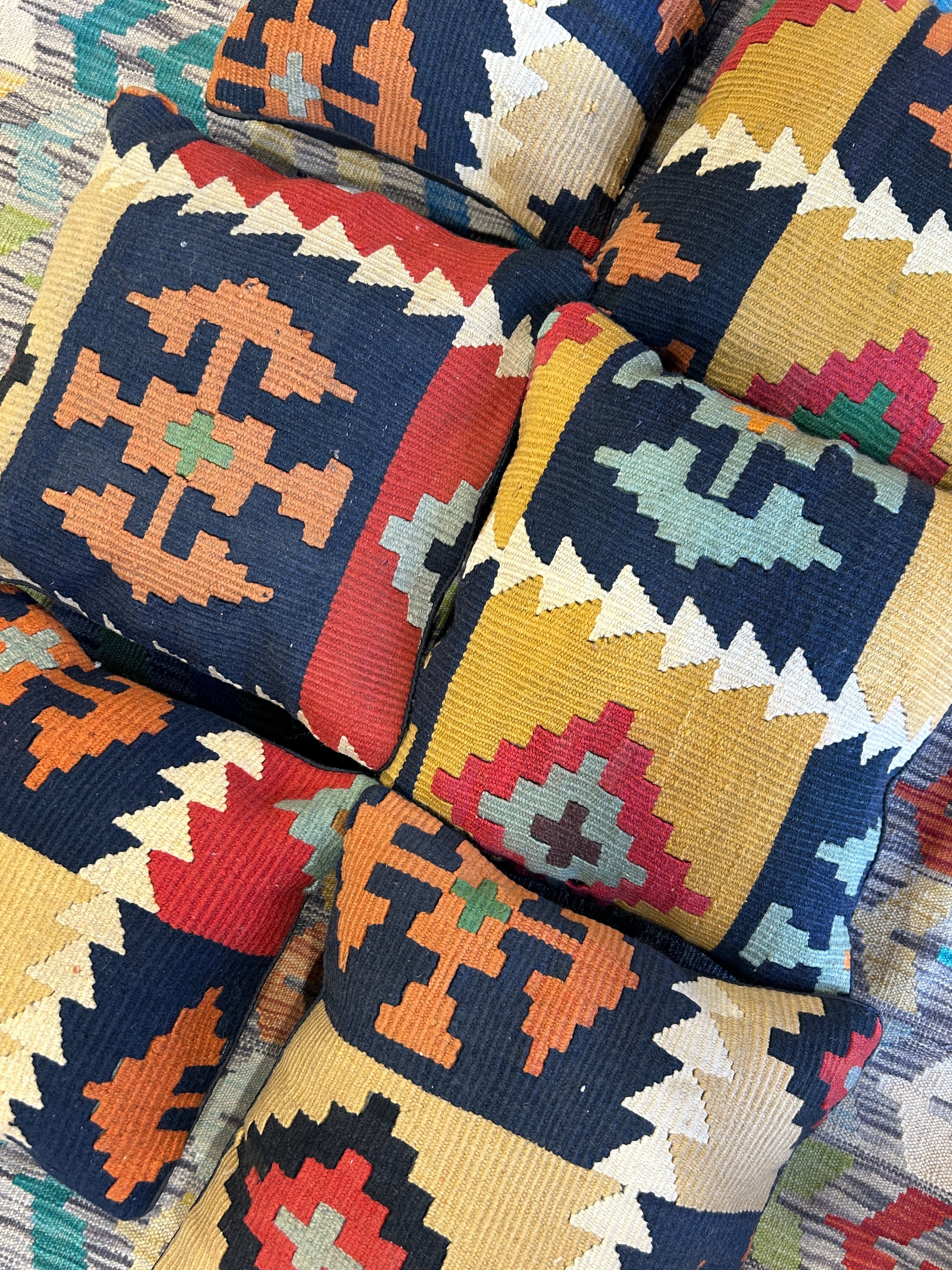 Multicolour Persian Boho Wool Kilim Cushions - 6 Filled Pieces