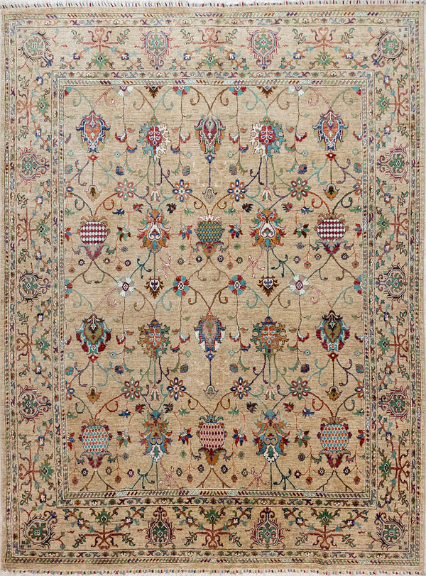 Authentic Hand knotted Fawn Afghan Sultani Chobi Wool Rug 297cm x 247cm.
A one of-a-kind Baroque feel botanical design bringing a touch of traditional/tribal design in a modern contemporary colour palette
Lovely colour palette with an array of rustic multicolour tones on a beige fawn abrash background made from natural wool colours
Ariana tassels woven on the top and bottom edges