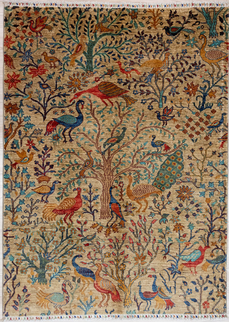 Authentic Handknotted Fawn Pictorial Afghan Chobi Wool Rug 197cm x 150cm woven in Shebarghan, Northern Afghanistan

A unique, one-of-a-kind Open Field design bringing a touch of both traditional and modern contemporary to your home, with the added benefit of healthy wool and cotton coloured with non toxic dyes.

Background colour of this rugs is a natural brown sheep colour. Herds are multicoloured to provide many different shades
An array of beautiful flora and fauna reflective of the Central Asian region
