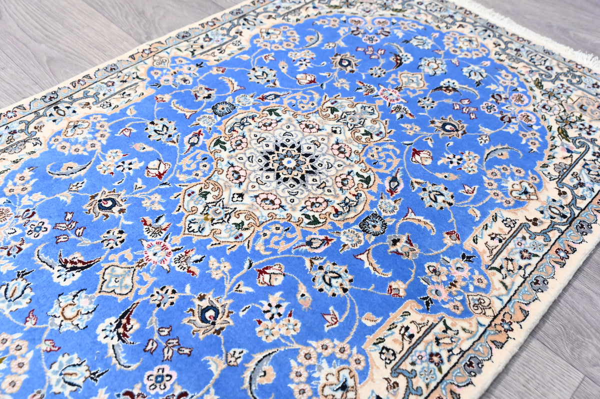 Light Blue Persian Nain Silk n Wool Rug 120cm x 80cm – Knot n' Co