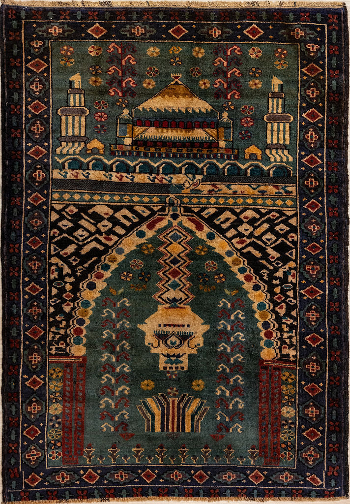 Fine Afghan Prayer Design Wool Rug Woven in northern Afghanistan
Unusual Prayer rug Design with a Mongolian or Tibetan look to it
Having a light and darker aspect is a trademark of Handmade Rugs
Durable and Wear Resistant Suitable for High Traffic area