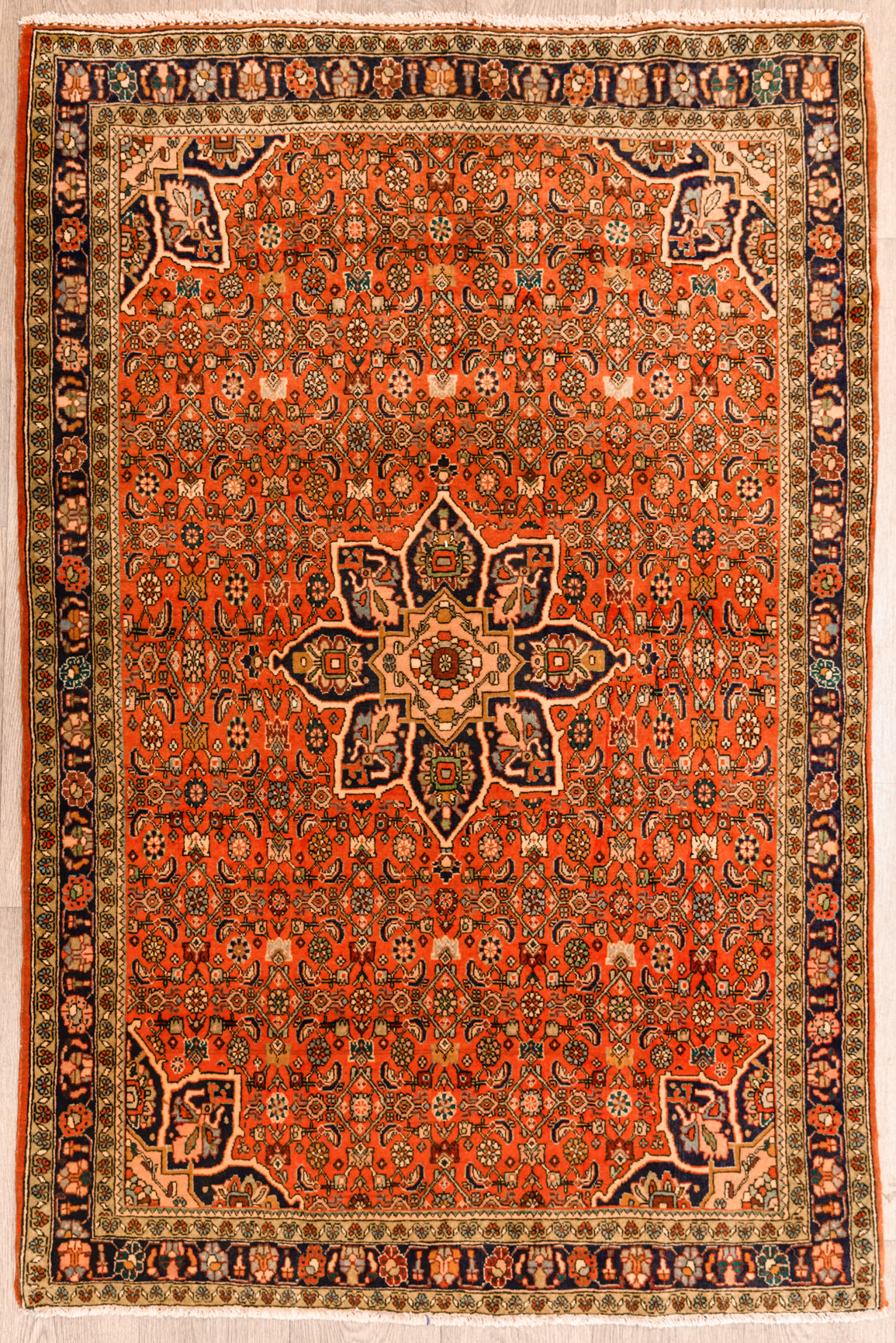 Guaranteed Authentic Fine Persian Bijar Wool Rug 170cm x 113cm Central Asia c. 1970's
High-knot intricately woven rug with a thick pile
Finely hand woven by skilled artisans, strong ; durable construction to last the decades