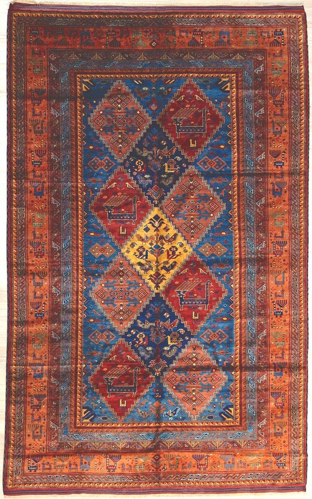 Authentic Hand Knotted Fine Pictorial Afghan Super Kazak Wool Rug 292cm x 178cm woven by the tribal Kazak artisans of Northern Afghanistan
Super Kazak rug with all over medallions enclosing images of animals and birds.
All colours made from local vegetable and plant dyes
Truly a one of a kind rug unmatched in design and colour
Woven Using Premium Quality Wool which gives an nrivallled sheen to the pile