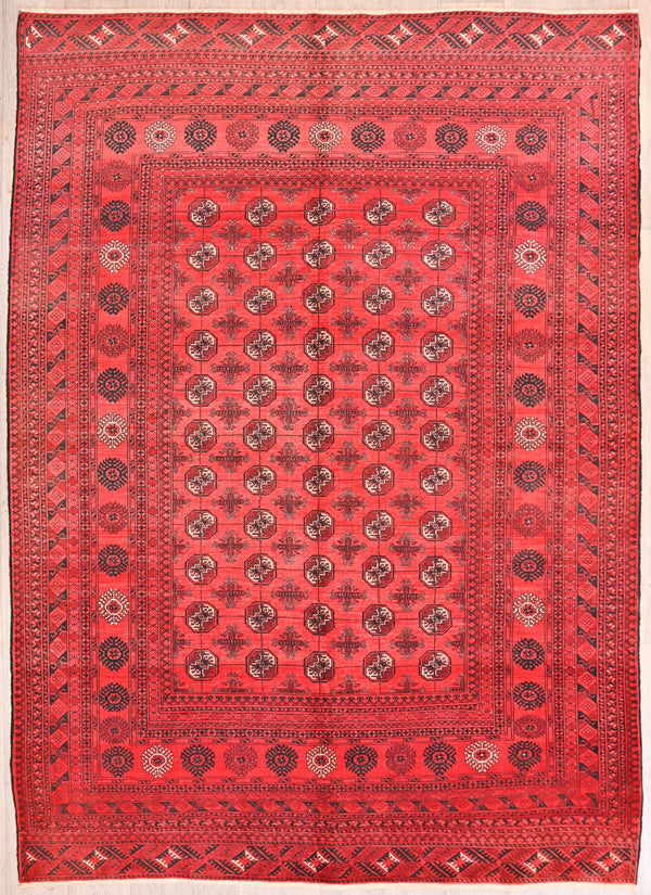 uthentic Handknotted Fine Vintage Red Afghan Mori Gul Wool Rug 280cm x 200cm intricately woven c. 1950's with high knot count and kept in extremely good condition

Hand woven by traditional Turkoman artisans in Northern Afghanistan, kept in fine condition over the decades