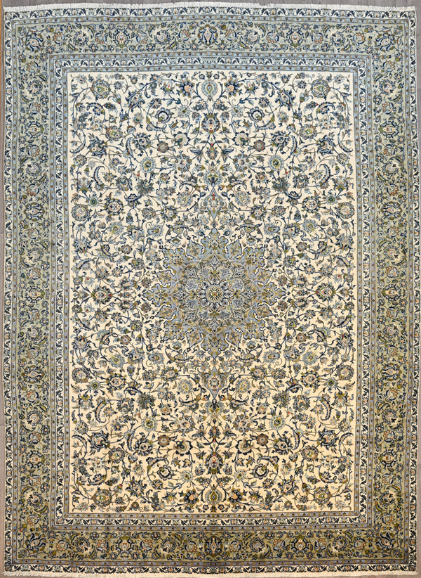 Green & Beige Fine Persian Kashan Wool Rug 402cm x 296cm