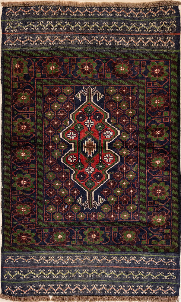 Authentic Handknotted Green Persian Baluchi Wool Rug 145cm x 85cm
This Rug has a central Spindel motif referencing tools of textile making&nbsp; and also intricate, floral designs.
Featuring rare green natural dye colours this rug has woven in all the joy of spring.