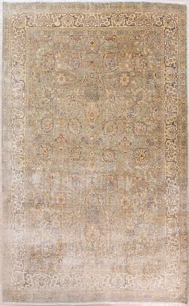 Authentic Hand woven Green Rare Vintage Style Afghan Chobi Wool Rug 369cm x 258cm. Great size for living or dining. From the 70's when Olive green and earthy tones were very popular. This rug's time has come to shine again.

Traditional floral botanical motifs in a colour way suitable for both modern contemporary and traditional interiors. This vintage piece is so on-trend it could have been made yesterday.
Colour tones all made from locally sourced vegetable dyes