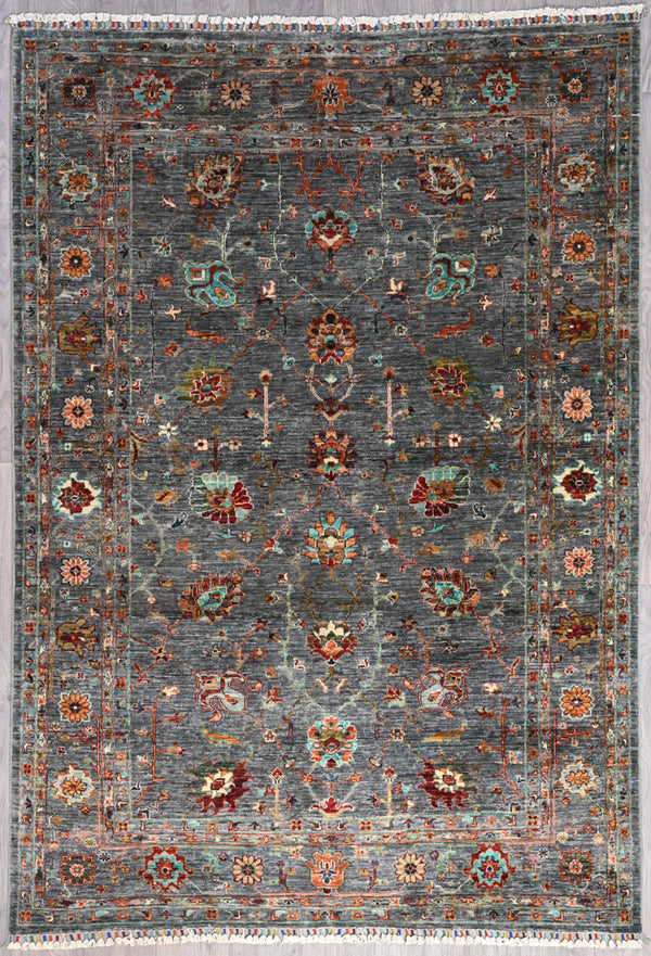 Grey Afghan Veg Dye Chobi Wool Rug 246cm x 142cm