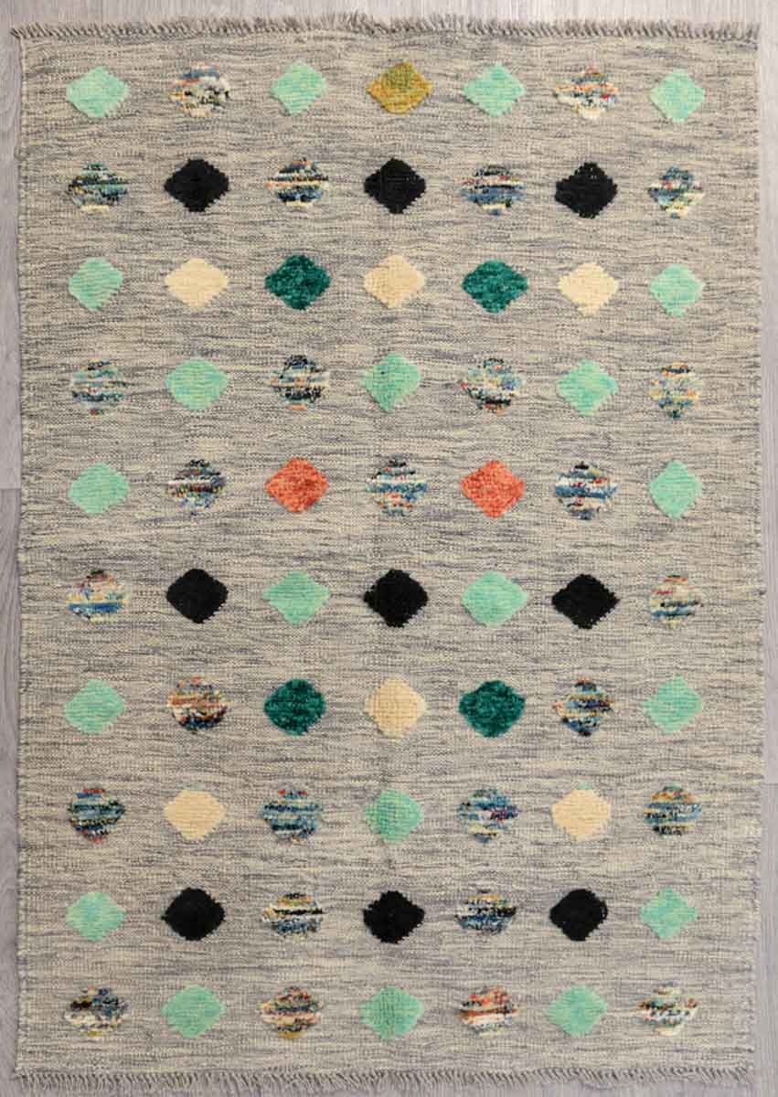 Grey Barjasta Afghan Wool Kilim 146cm x 103cm
Guaranteed Original Pure Wool with textured wool pile diamonds of different colours in an abrash hand dyed pale grey wool field
Durable and Wear Resistant Suitable for High Traffic Areas
All Colours in This Piece Originate from Natural Vegetable Dyes