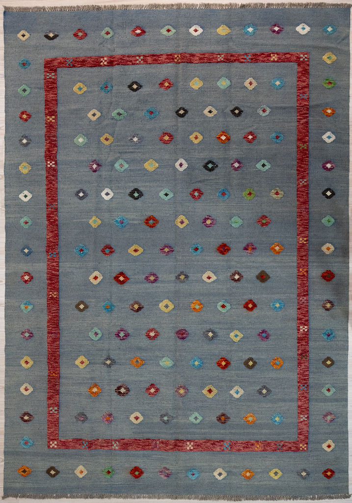Grey Barjasta Afghan Wool Kilim 293cm x 206cm
Guaranteed Original Persian Kilim Pure Wool with textured wool pile diamonds of different colours&nbsp;
Durable and Wear Resistant Suitable for High Traffic Areas
All Colours in This Piece Originate from Natural Vegetable Dyes