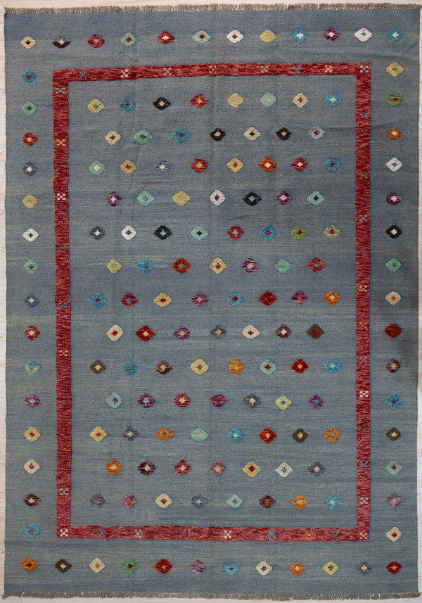 Grey Barjasta Afghan Wool Kilim 293cm x 206cm
Guaranteed Original Persian Kilim Pure Wool with textured wool pile diamonds of different colours&nbsp;
Durable and Wear Resistant Suitable for High Traffic Areas
All Colours in This Piece Originate from Natural Vegetable Dyes