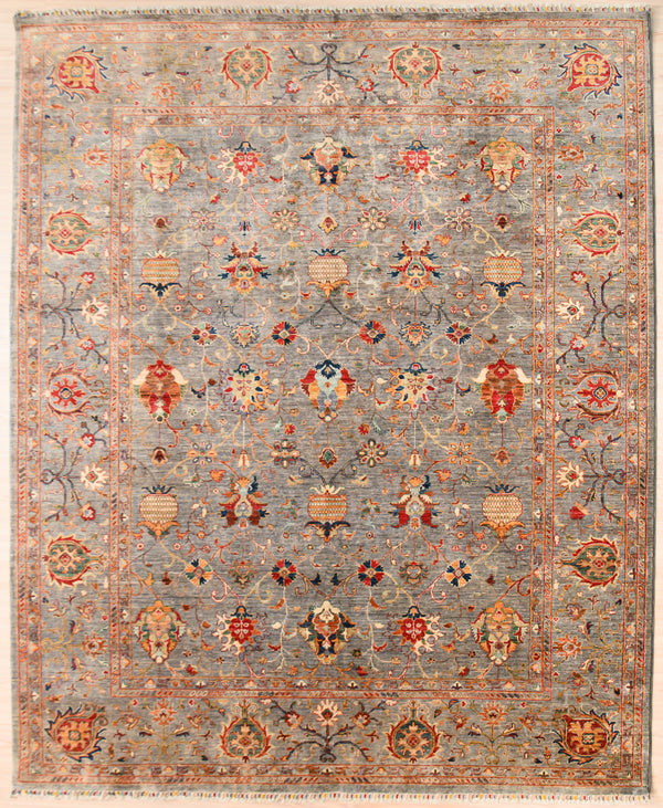 Grey Fine Afghan Sultani Chobi Wool Rug 294cm x 245cm Lovely colour palette with an array of rustic multicolour tones on a warm grey background