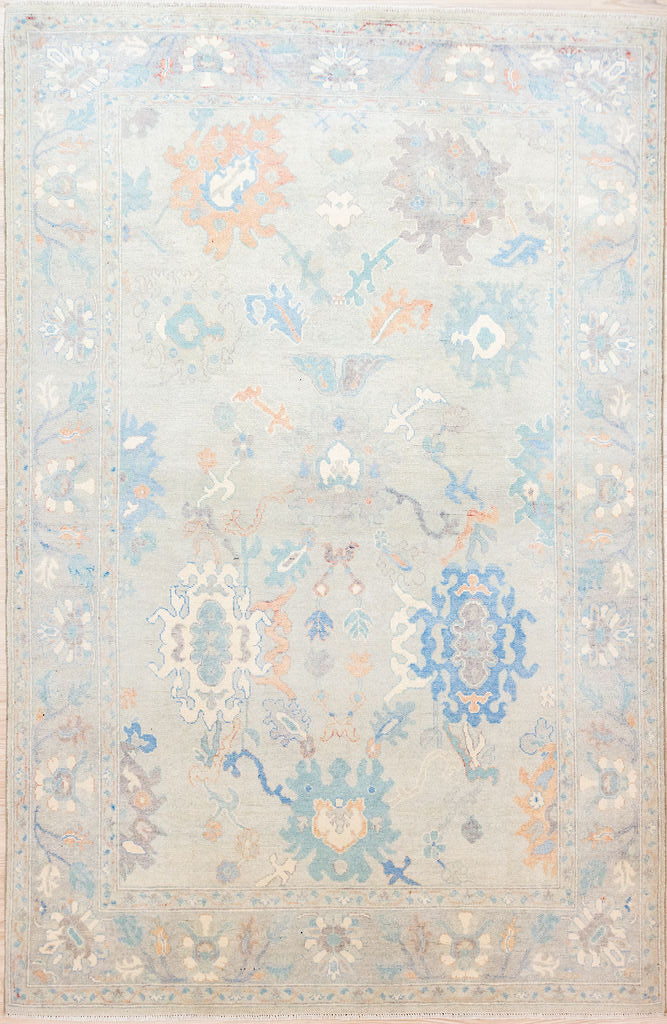 Authentic Hand Knotted Grey Muted Afghan Oushak Chobi Wool Rug 272cm x 182cm
This is a contemporary rug design without defined borders where geometry morphs into flowers in a dreamlike way. Each unique design is the spontaneous creation of the weavers.
Subtle colour tones all made with natural vegetable dyes keeping your home air quality healthy.
Oushak Design contemporary light toned rugs brighten your interior and open your space.
Having a light and darker aspect is a trademark of Handmade Rugs
Durable 