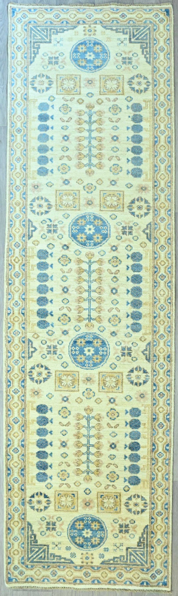 Guaranteed Original &nbsp;Handwoven Pure Wool Cream and Blue Chobi Pomegranate Design runner woven in Central Asia
Having a light and dark side is a trademark of Handmade Rugs