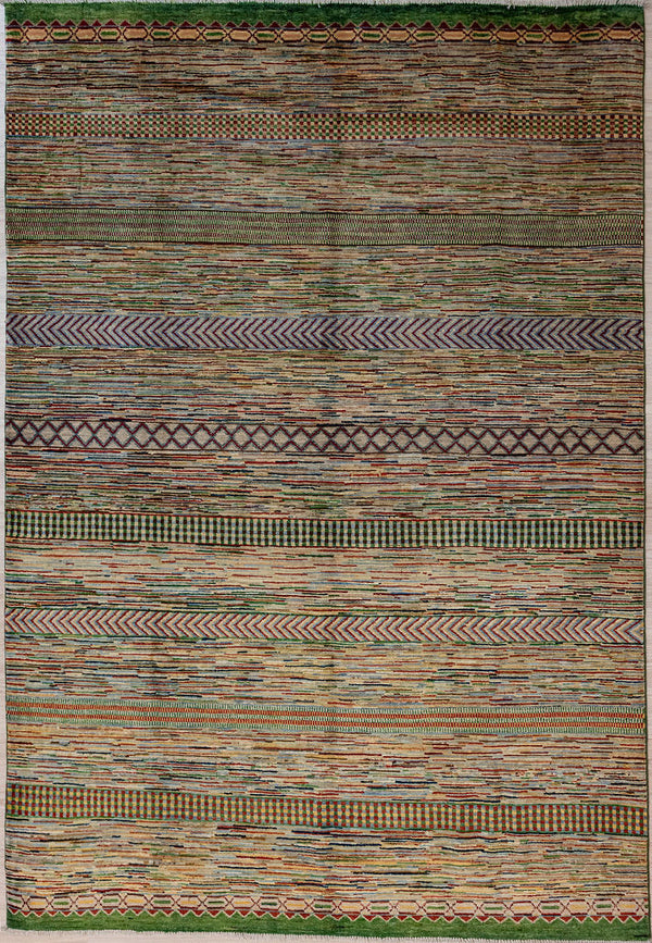 Authentic Hand woven Muted Afghan Chobi Rug 289cm x 197cm

traditional intricate striped motifs in a modern colour way,
Colour tones all made from locally sourced vegetable dyes