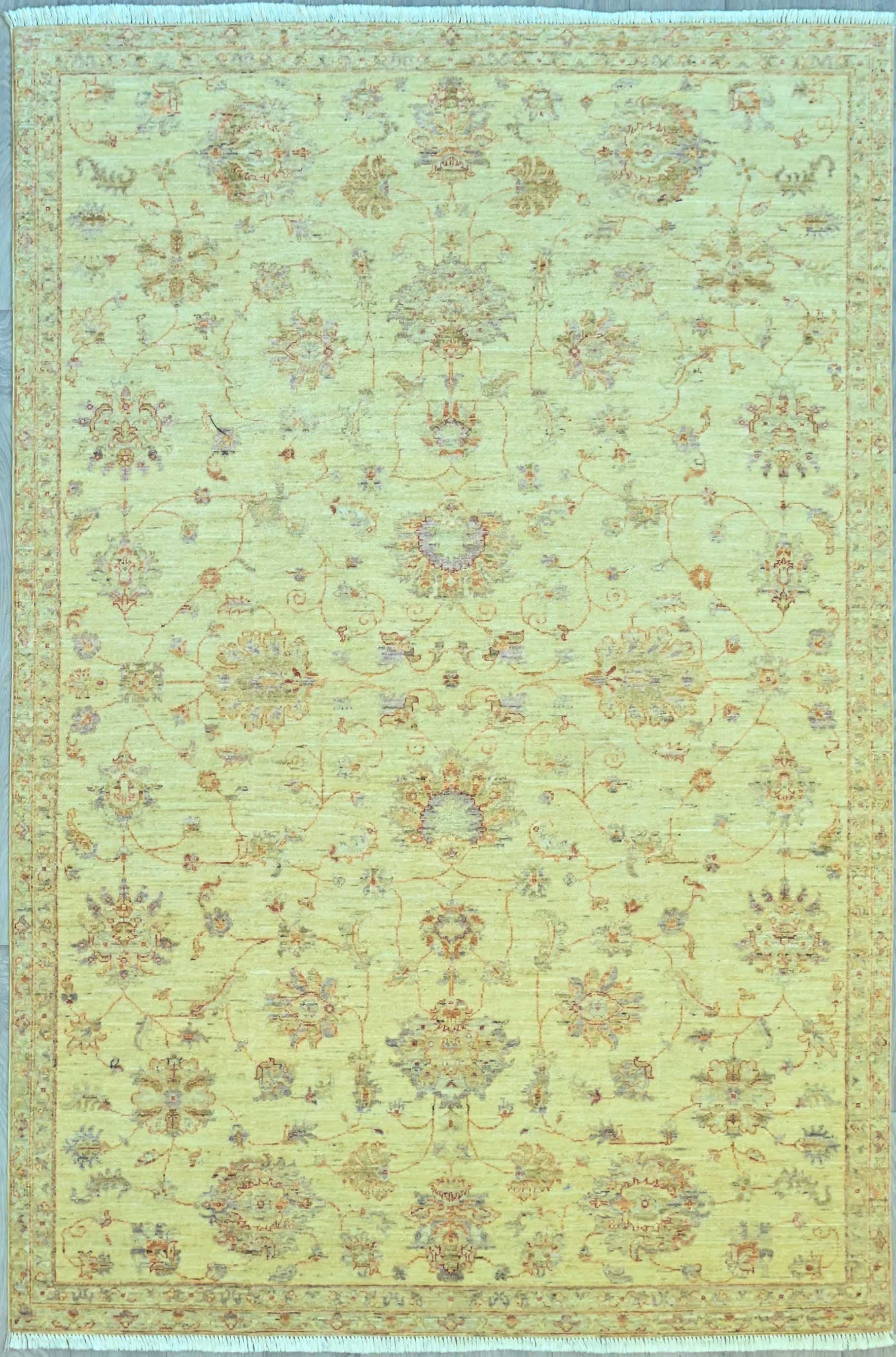 Handknotted Pure Wool Vegetable Dye Afghan Chobi  rug with Beige and Rose Gold/Bronze Tones 