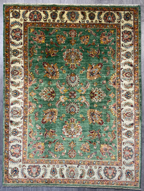 Green Fine Afghan Chobi Rug 205cm x 150cm